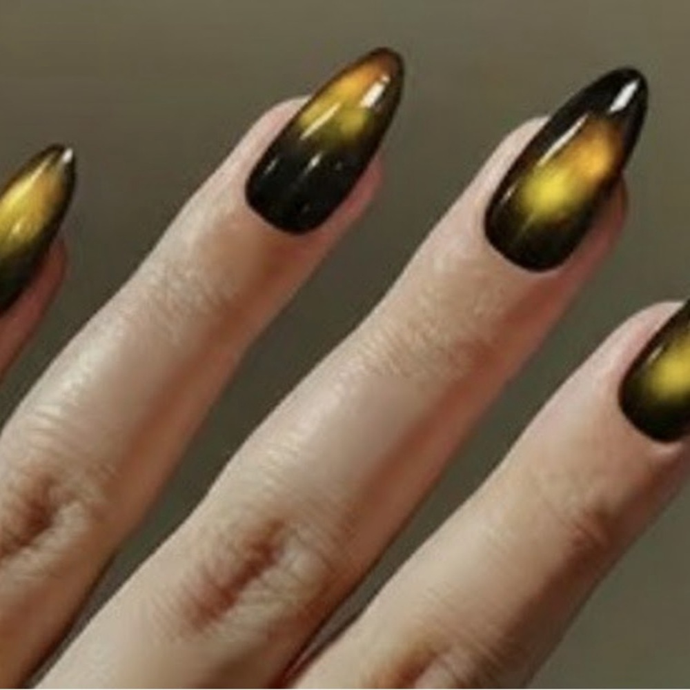New 24 Green Yellow Cat Eye Press-On Nails - Picture 1 of 9